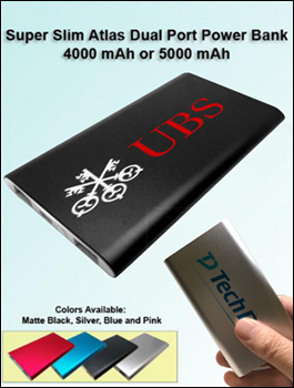 Super Slim Atlas Power Bank Dual Ports - 4000 or 5000 mAh